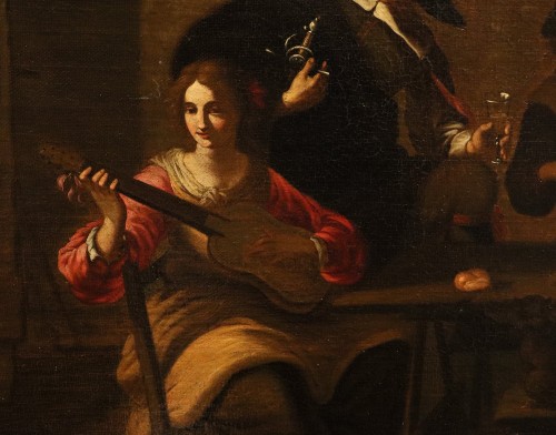 Antiquités - A Group Of Musicians In An Inn, Caravaggesque Painter Active In Rome 