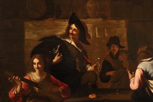 Antiquités - A Group Of Musicians In An Inn, Caravaggesque Painter Active In Rome 