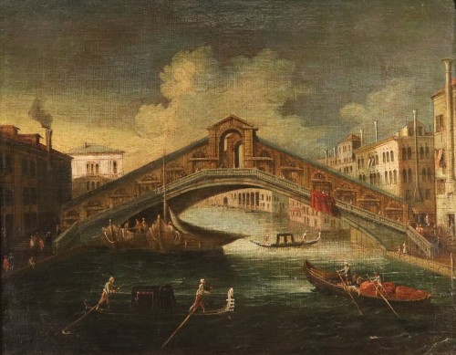 Venise et le pont du Rialto, atelier de Gabriele Bella (1730 - 1799) - Tableaux et dessins Style Louis XV