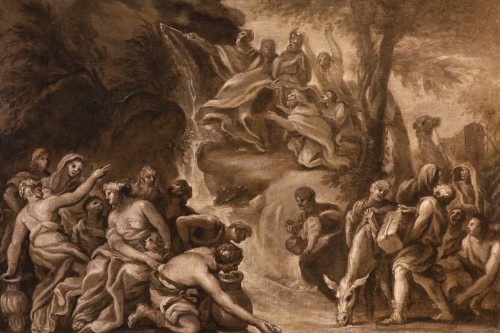 Moses Bringing Water From The Rock, 17th-century Roman School - Paintings & Drawings Style Louis XIV