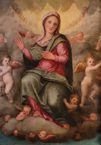 Vierge en gloire parmi les anges, école italienne du 17e siècle