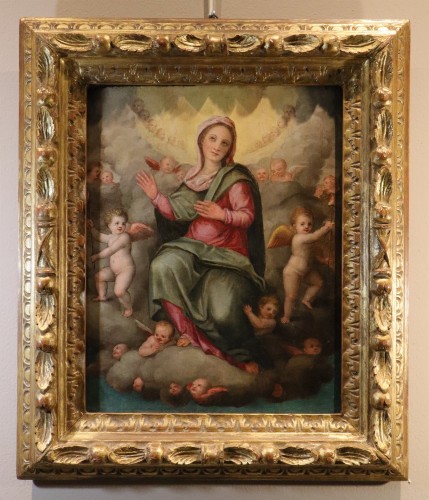 Madonna In Glory Surrounded By Angels, Italian school of the 17th century - Paintings & Drawings Style Louis XIII