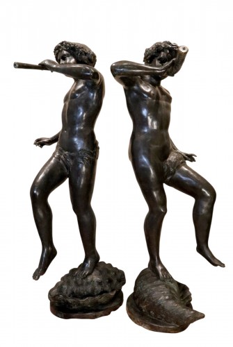 Paire de satyres dansants en bronze 