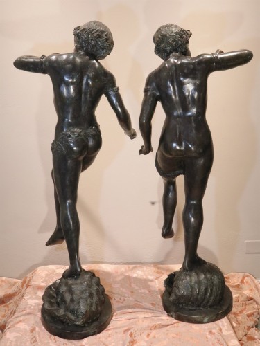 Sculpture  - Pair Of Dancing Satyrs In Bronze, Edouard Drouot (1859 – 1945) In Style 