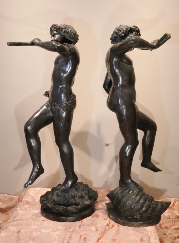 Pair Of Dancing Satyrs In Bronze, Edouard Drouot (1859 – 1945) In Style  - 