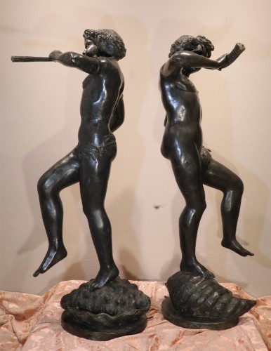 19th century - Pair Of Dancing Satyrs In Bronze, Edouard Drouot (1859 – 1945) In Style 