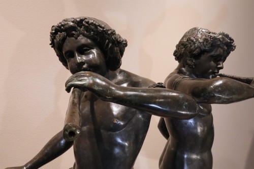 Pair Of Dancing Satyrs In Bronze, Edouard Drouot (1859 – 1945) In Style  - Restauration - Charles X