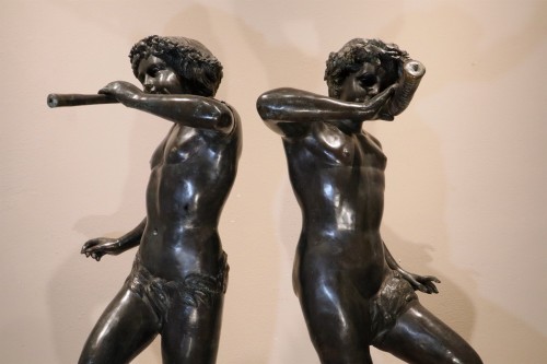 Antiquités - Pair Of Dancing Satyrs In Bronze, Edouard Drouot (1859 – 1945) In Style 
