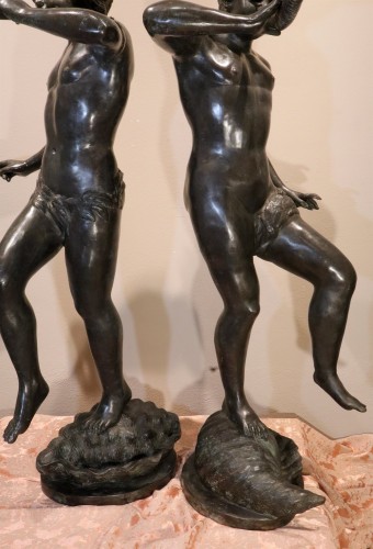 Antiquités - Pair Of Dancing Satyrs In Bronze, Edouard Drouot (1859 – 1945) In Style 