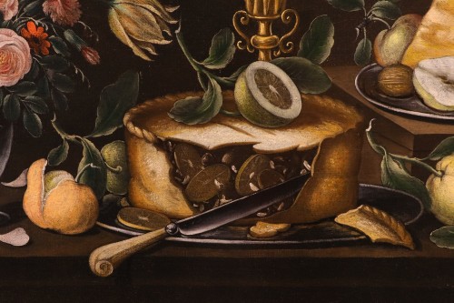 Antiquités - Peintre flamand XVIIIe siècle, Nature morte avec des fleurs et fruits