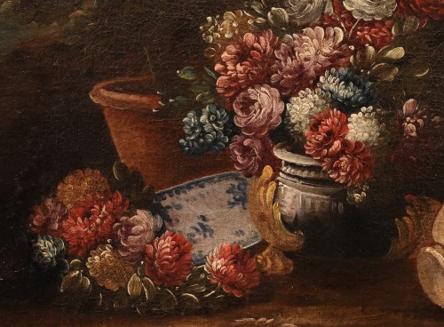 Paintings & Drawings  - Still Life with Flowers in a Garden, Italian school of the 18th century