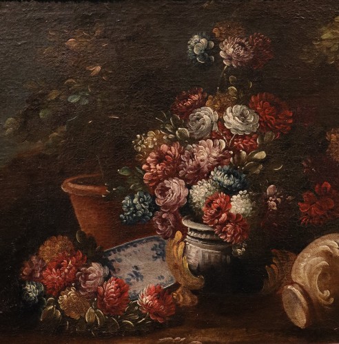 17th century - Still Life with Flowers in a Garden, Italian school of the 18th century