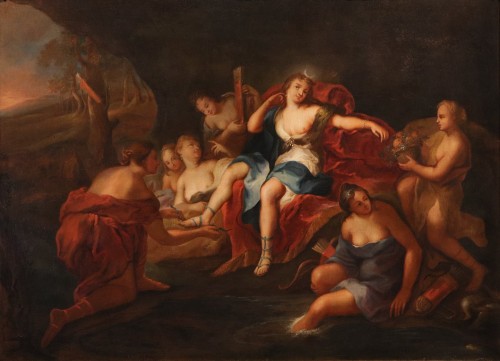 Diane et ses nymphes, école française du 18e siècle - Tableaux et dessins Style Louis XIV