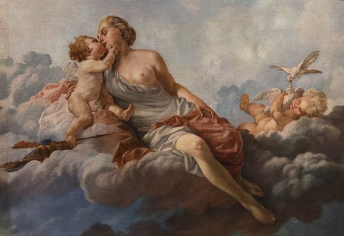 Vénus et Cupidon, attribué à Noël Hallé (1711 - 1781) - Tableaux et dessins Style Louis XV