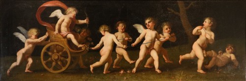 Jeu d'amours avec le char de Vénus, atelier de Francesco Albani (1578 - 1660) - Tableaux et dessins Style Louis XIII