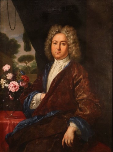 Portrait d'un gentilhomme, école romaine du XVIIIe siècle - Tableaux et dessins Style Louis XV