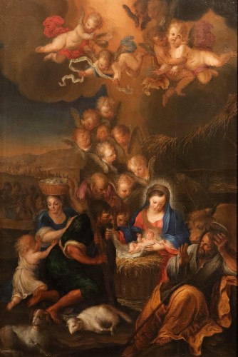 L'Adoration des bergers, école flamande du 17e siècle - Tableaux et dessins Style Louis XIII
