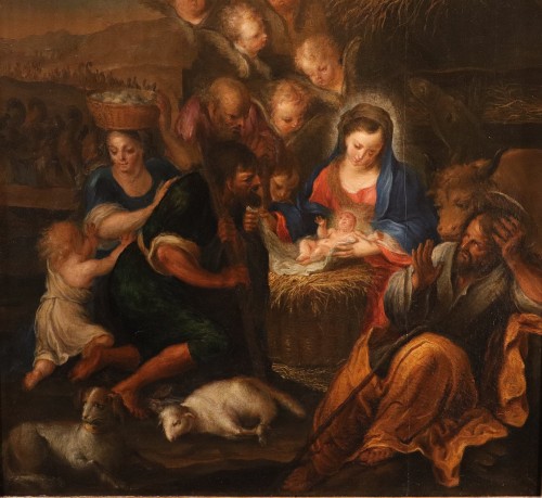 Tableaux et dessins Tableaux XVIIe siècle - L'Adoration des bergers, école flamande du 17e siècle