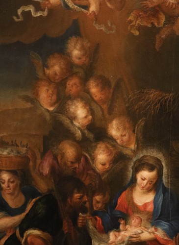 L'Adoration des bergers, école flamande du 17e siècle - Antichità Castelbarco