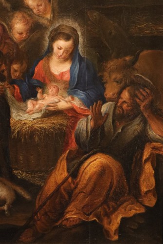 Antiquités - L'Adoration des bergers, école flamande du 17e siècle
