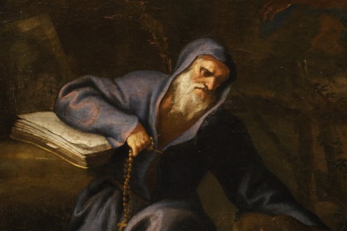 XVIIe siècle - Les tentations de saint Antoine, atelier de Pier Francesco Mola (1612 – Rome, 1666)