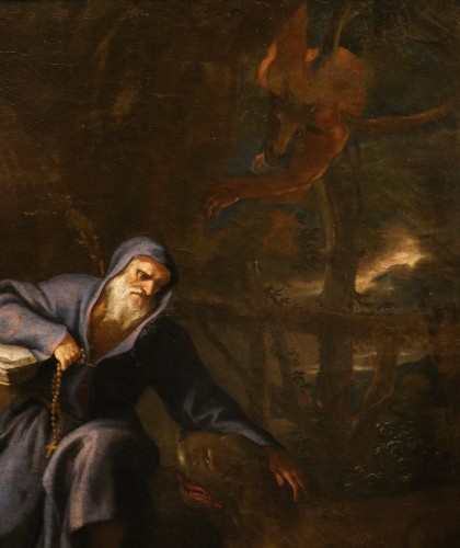 Antiquités - Les tentations de saint Antoine, atelier de Pier Francesco Mola (1612 – Rome, 1666)