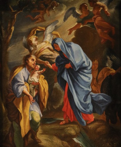 Tableaux et dessins Tableaux XVIIe siècle - La Sainte Famille avec des anges (esquisse), école italienne du 17e siècle