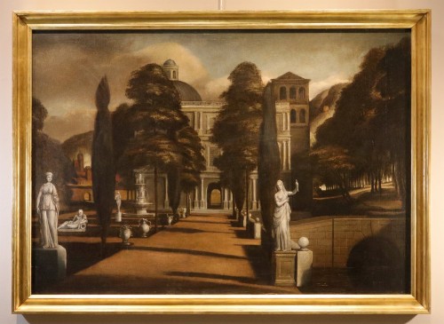Vue d'une villa avec jardin à l'italienne, Isaac de Moucheron (1667 - 1744) - Tableaux et dessins Style Louis XIV