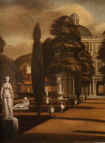 XVIIe siècle - Vue d'une villa avec jardin à l'italienne, Isaac de Moucheron (1667 - 1744)