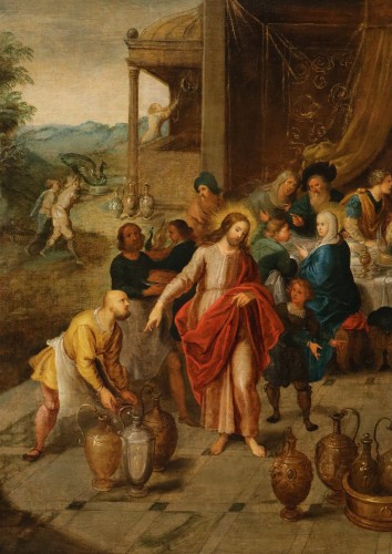 Antiquités - Les Noces de Cana, école flamande du 17e siècle attribué à Frans Francken II (1581 – 1642)
