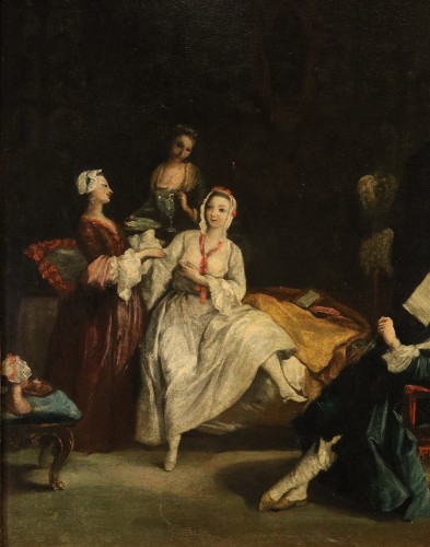 Tableaux et dessins Tableaux XVIIIe siècle - Le réveil de la dame, école italienne du 18e siècle