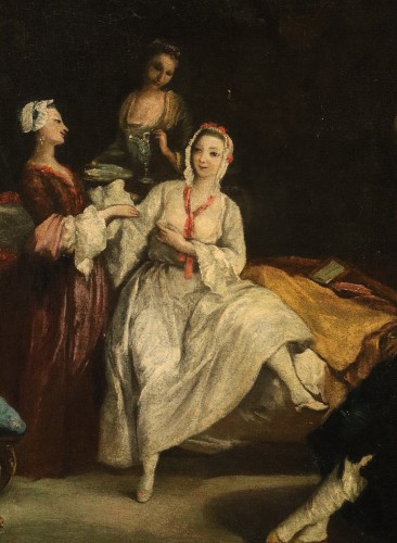 Le réveil de la dame, école italienne du 18e siècle - Antichità Castelbarco