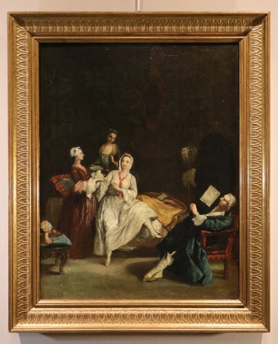 Antiquités - Le réveil de la dame, école italienne du 18e siècle