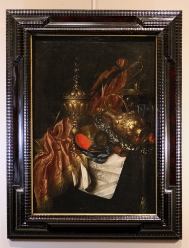 Nature morte « Vanitas », attribuée à Franciscus Gysbrechts (1649 – vers 1677) - Tableaux et dessins Style Louis XIII