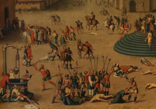 Tableaux et dessins Tableaux XVIe siècle - Le massacre ordonné par les Triumvirs, École française fin du 16e siècle