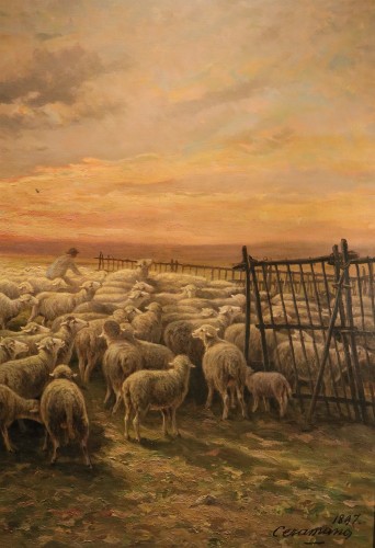 Paysage au coucher du soleil, Charles Ferdinand Ceramano (1829 – 1909) - Antichità Castelbarco
