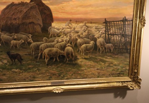 XIXe siècle - Paysage au coucher du soleil, Charles Ferdinand Ceramano (1829 – 1909)
