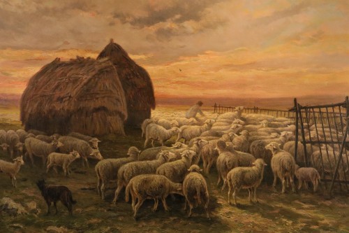 Paysage au coucher du soleil, Charles Ferdinand Ceramano (1829 – 1909) - Restauration - Charles X