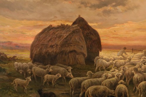 Antiquités - Paysage au coucher du soleil, Charles Ferdinand Ceramano (1829 – 1909)