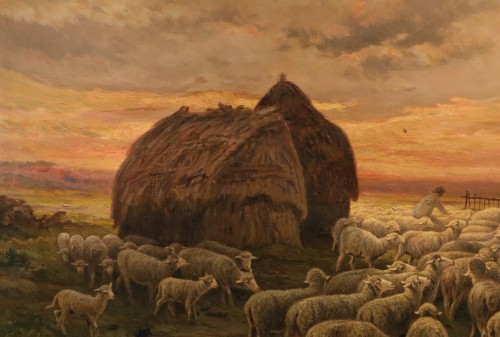 Antiquités - Paysage au coucher du soleil, Charles Ferdinand Ceramano (1829 – 1909)