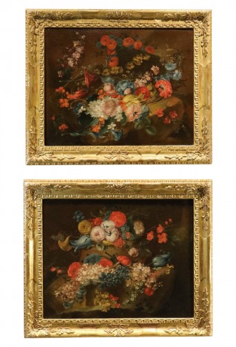 Paire de natures mortes florales, attribué à Antoine Monnoyer (1671 - 1747)
