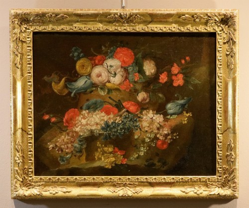Paire de natures mortes florales, attribué à Antoine Monnoyer (1671 - 1747) - Tableaux et dessins Style Louis XIV