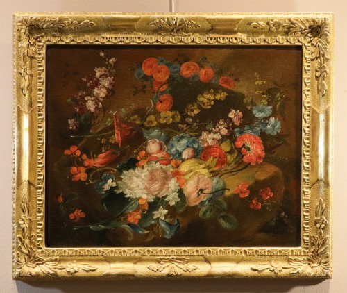 Tableaux et dessins Tableaux XVIIIe siècle - Paire de natures mortes florales, attribué à Antoine Monnoyer (1671 - 1747)