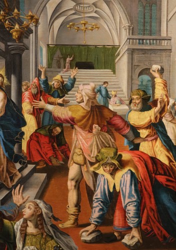 Tableaux et dessins Tableaux XVIe siècle - Christ chassé du Temple de Jérusalem, atelier de Maarten de Vos (Anvers, 1532 - 1603)