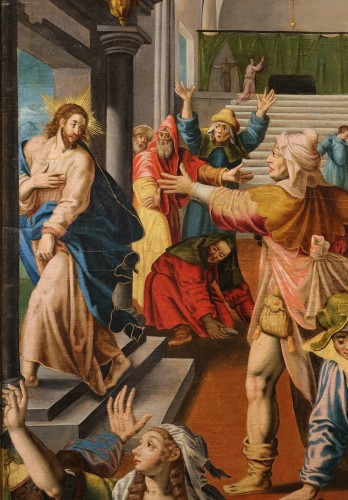 Christ chassé du Temple de Jérusalem, atelier de Maarten de Vos (Anvers, 1532 - 1603) - Antichità Castelbarco