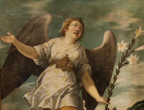 Antiquités - L'ange annonciateur, école espagnole du 17e siècle attribué à Bartolomé Román (vers 1587 –1647)