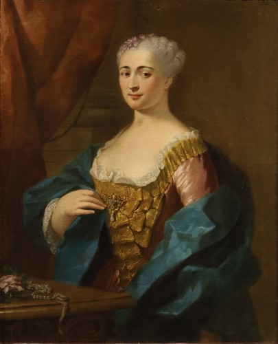 Portrait d'une dame, école française du 18e siècle - Tableaux et dessins Style Louis XV