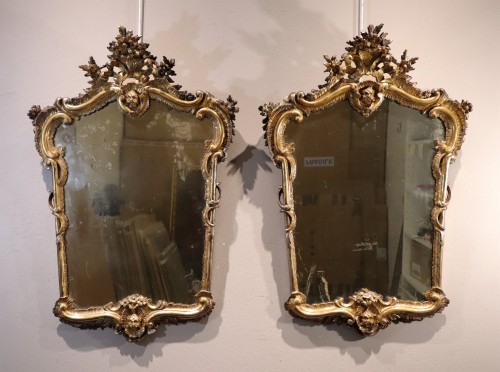 Antiquités - Pair Of Mirrors, Italy (naples), 18th Century (louis XIV Style)
