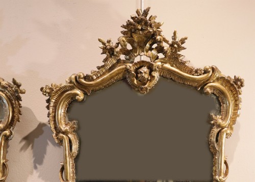 Antiquités - Pair Of Mirrors, Italy (naples), 18th Century (louis XIV Style)