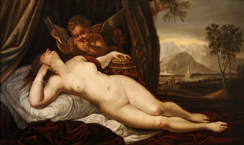 Sleeping Venus With Cupid, workshop of Alessandro Varotari, Known As "il Padovanino" - Paintings & Drawings Style Louis XIV